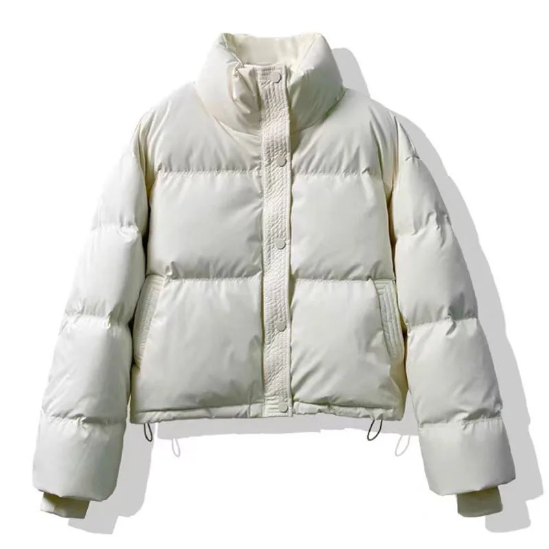 Vrouwen Katoenen Gewatteerde Jas Winter Warm Stand Kraag Rits Puffer Parka Vrouwelijke Mode Trekkoord Verdikte Losse Korte Jassen