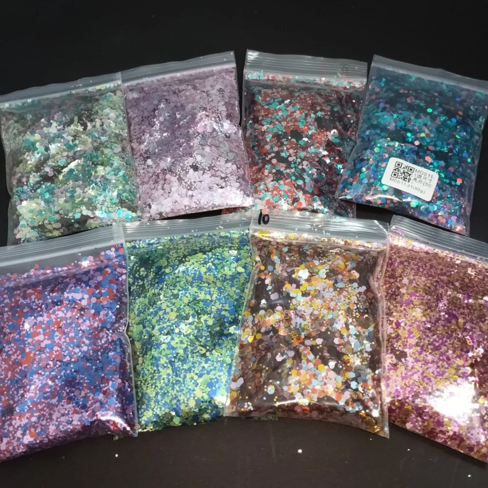 50 g/Beutel, klobige sechseckige Glitzer-Nagelkunst-Flocken-Pailletten-Mix, Kosmetik-Handwerk, Flitter-Pailletten für Epoxidharz-Nagelspitzen, Bulk-Glitzer