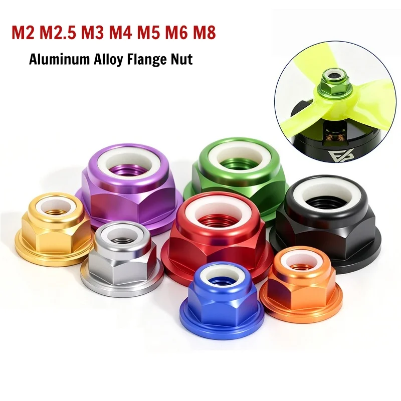 Flange Nylon Insert Self-Locking Lock Nuts M2 M2.5 M3 M4 M5 M6 M8 Motor Nyloc Nut Aluminum Alloy CW for RC FPV Racing Drone