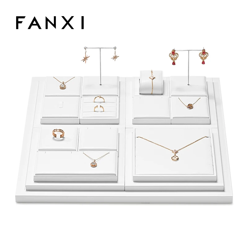 Oirlv Professional Jewelry Display Set Leather Shop Display Prop Necklace Bust Watch Holder Ring Earrings Bangle Decoration Rack