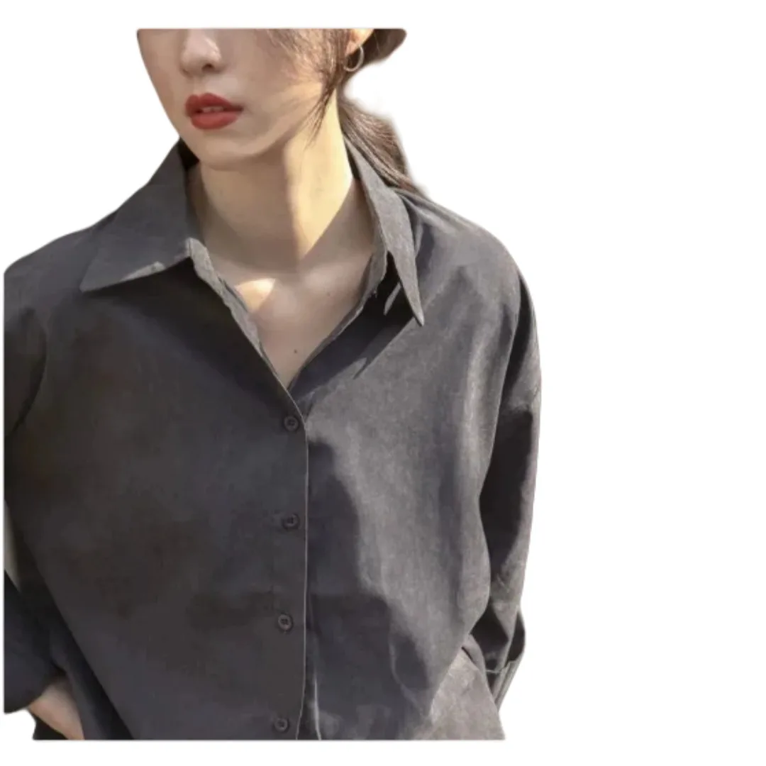 Women's Grey Shirts Spring Autumn Interview Elegant Shirt High Grade Gray Professional Formal Workwear Long Sleeve Blouse
