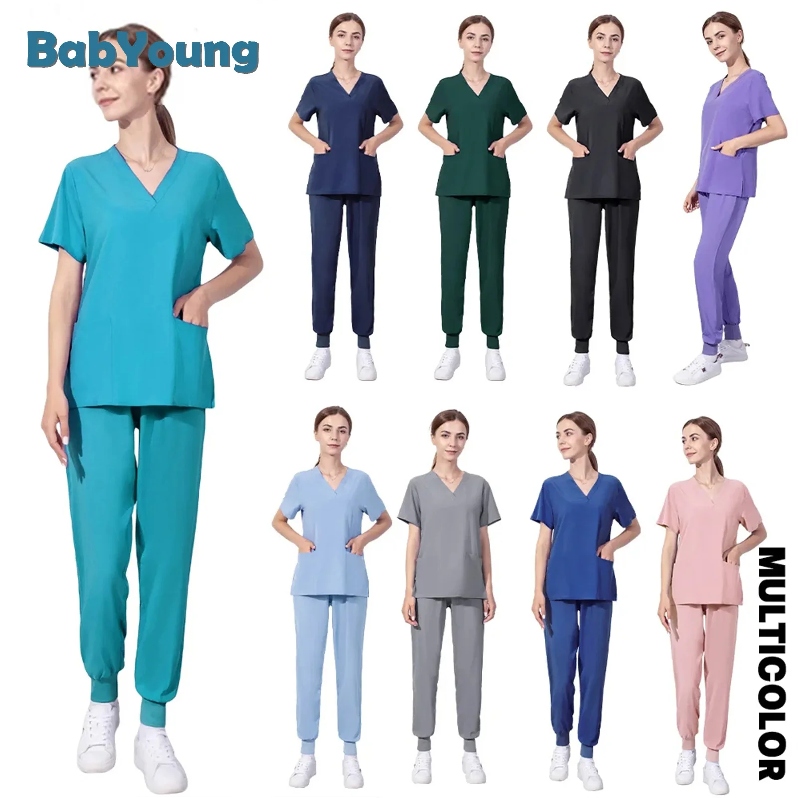 Operatiekamer Medische Uniformen Vrouwen Scrubs Kleding Mouw V-hals Werknemers T-shirt Tops Zomer Uniformes Medische Accessoires