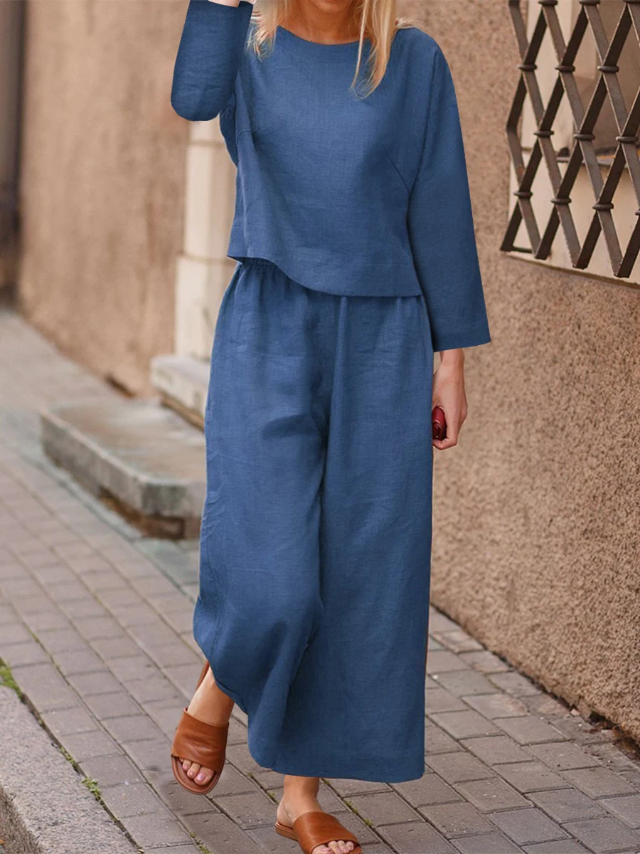 Casual European and American Oversized Set, Loose Solid Color Shirt and Pants Two-piece Set