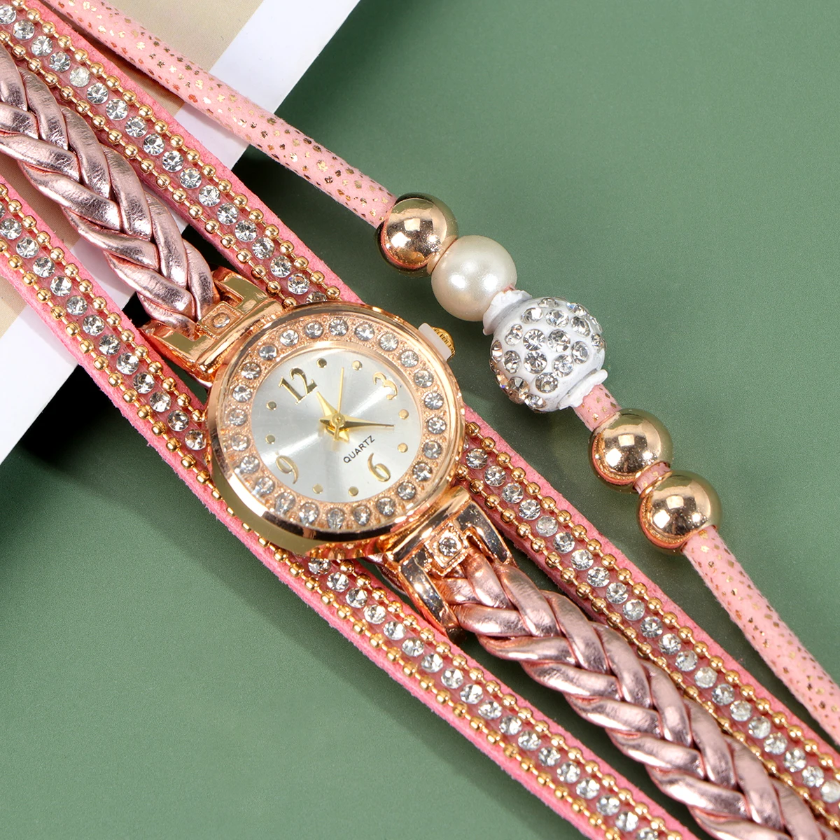 

Fashion 1Pc Women Watch Quartz Wristwatch Rose Gold Stretch Band Bangle Rhinestone Wrist Decoration Birthday Gift Female