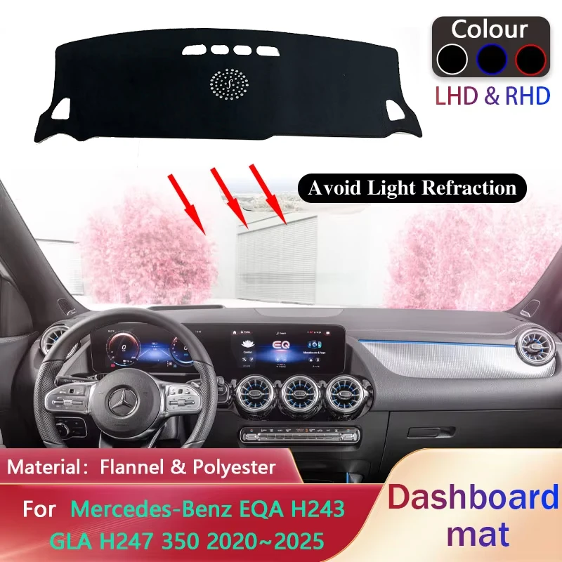 Car Dashboard Cover Pad for Mercedes-Benz EQA H243 GLA H247 350 2020~2025 Liner Anti-Slip Sunshade Dashmat Mat Carpet Accessorie