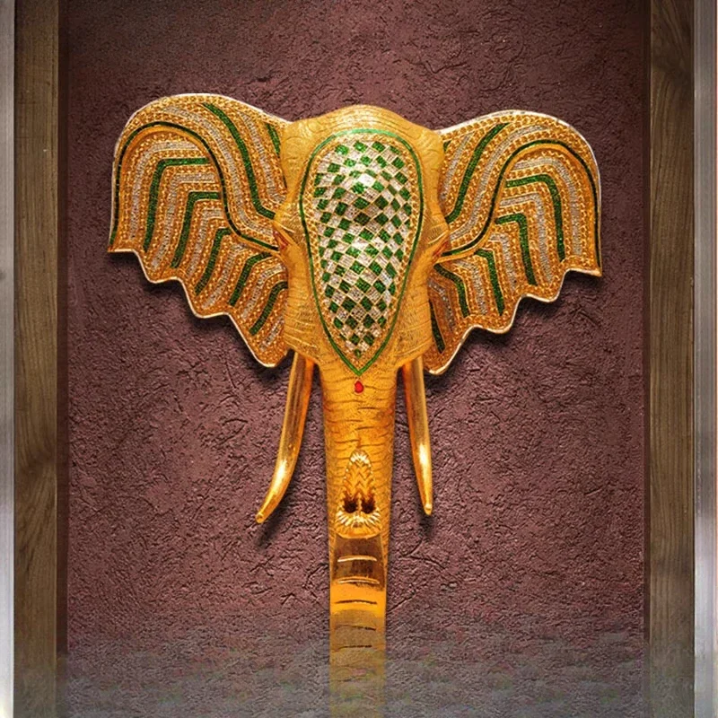 South East Asia style wall decoration Thai restaurant entrance wood pendant wall decoration elephant head wall hanging