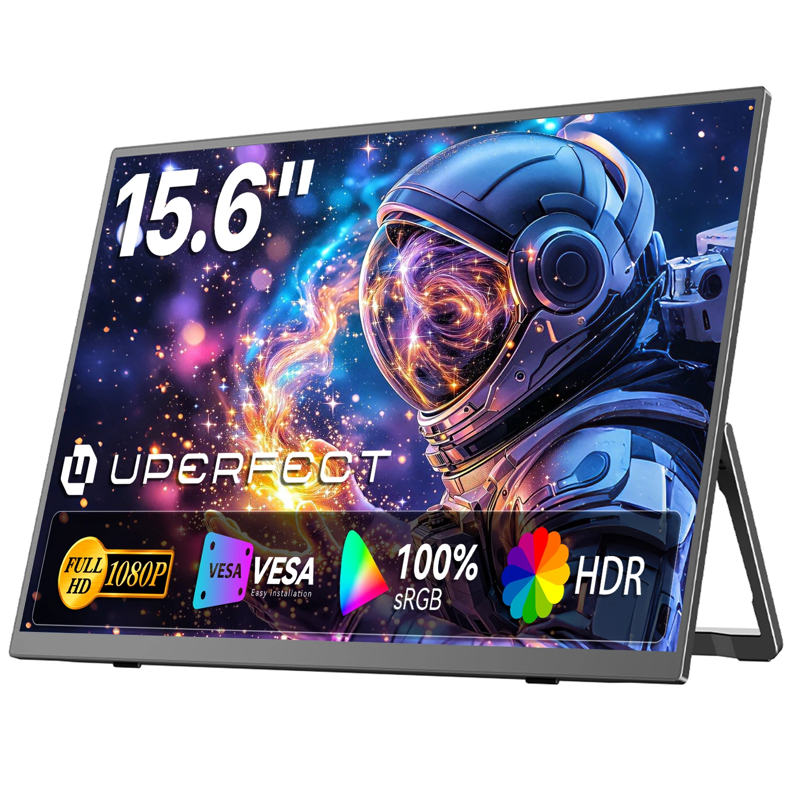 UPERFECT Moniteur portable 15,6 pouces FHD 1080P USB C 3.1 HDMI Gaming Écran IPS ultra fin avec coque intelligente et haut-parleurs HDR Plug&Play Écran externe pour ordinateur portable, téléphone, Mac Xbox Switch PS5