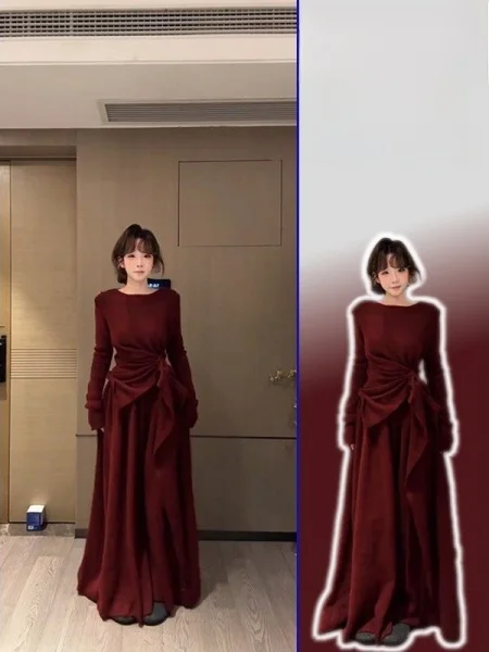 

plus Size Red Knitted Set Vintage Sle Spring New High Waist Wide Leg Pants Versatile Loose Fit Sweater Two Piece Set for Women