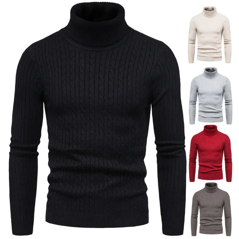 New Winter Men Turtelnecks Sweaters Good Quality Men Slim Fit Elastic Pullovers Sweaters New Male Solid Casual Sweaters Size XXL