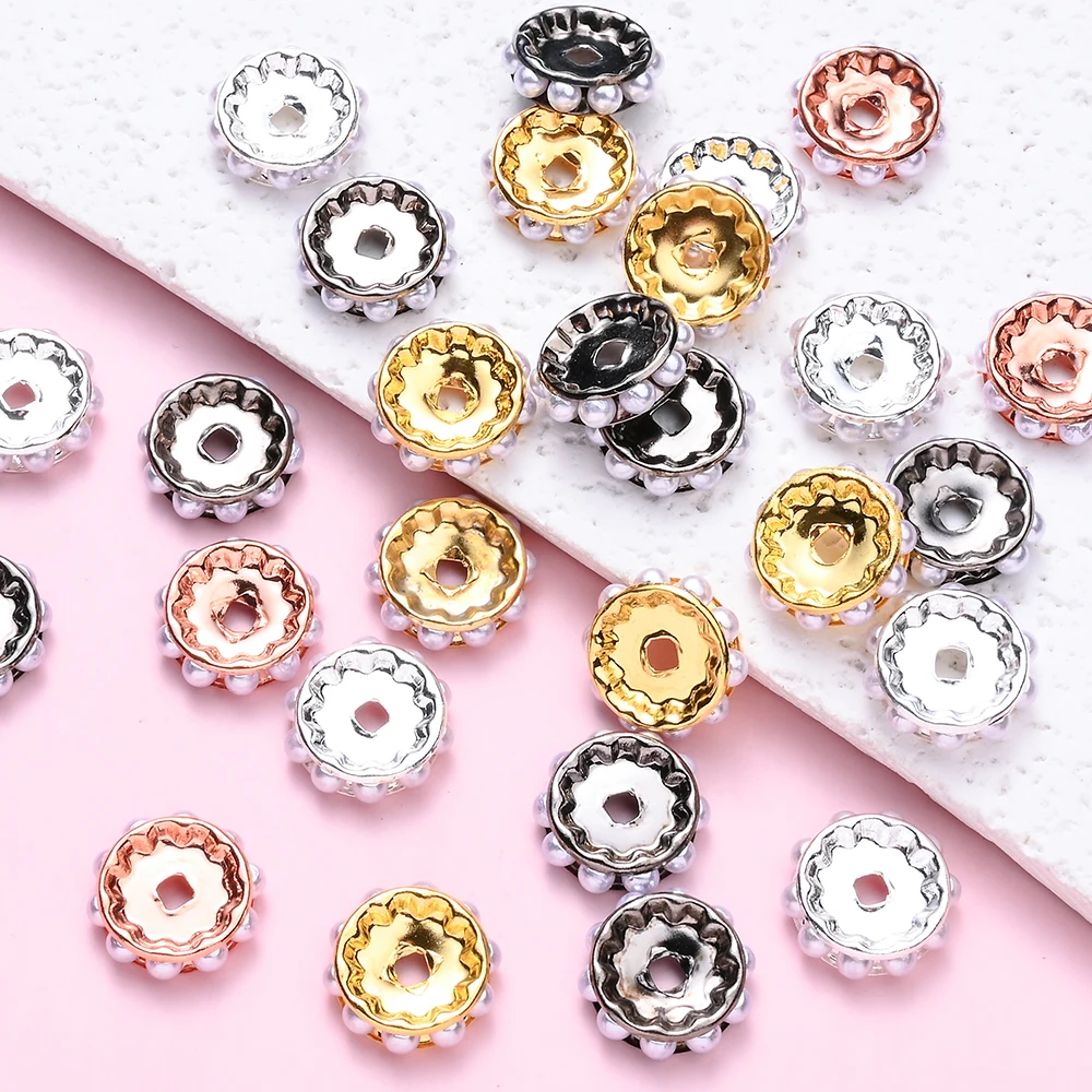 10-30 Stück 10/12/15MM Kunstperlen-Legierungs-Abstandsperlen, gemischte metallische Rondelle-Blumenperlen für DIY-Schmuckherstellung, Armbänder, Halsketten – Detail 6