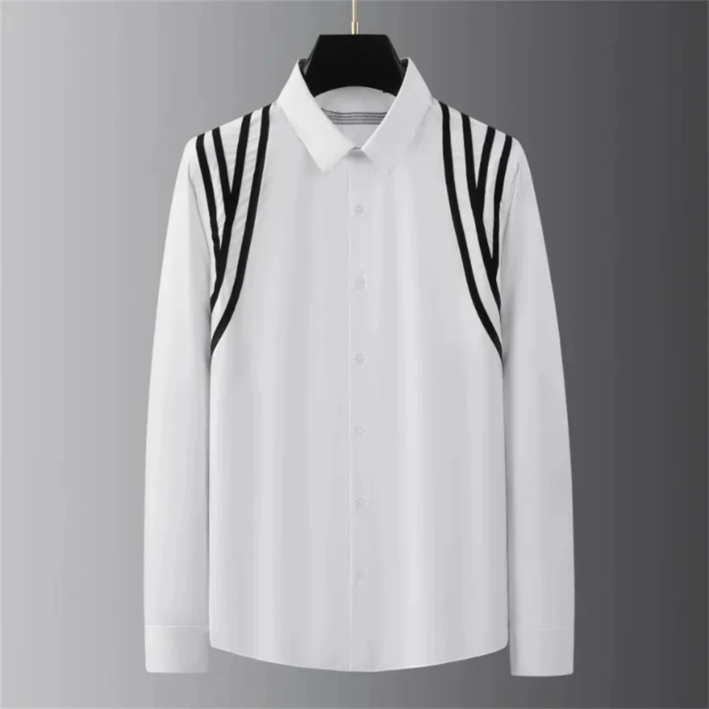 Luxury basic shirt men\'s long-sleeved casual shirt solid color fashionable Korean street high-end plus size men\'s clothing 6XL