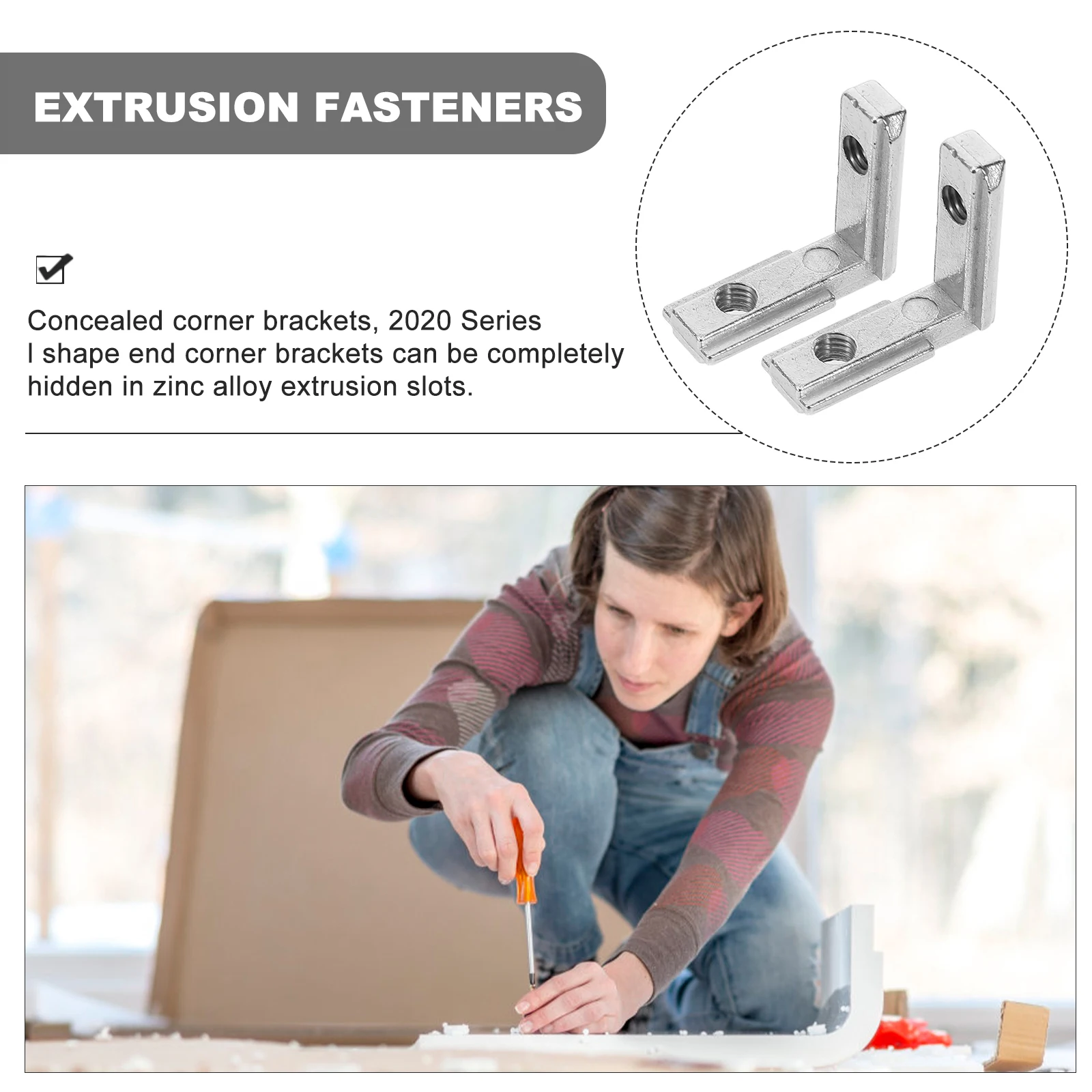 

20 Sets 2020 Series Zinc Alloy Corner Brackets Extrusion Connectors Black Hidden L Shape Fittings Bracket 40 M5 6 Stainless