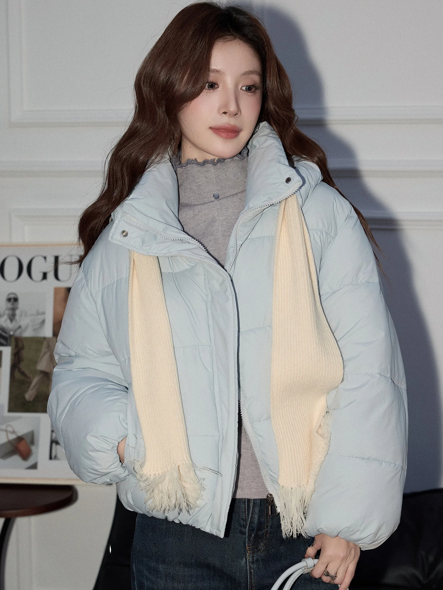 

Синяя утепленная теплая куртка-пальто для женщин, хлопковая, с воротником-стойкой, в корейском стиле, прямого кроя, верхняя одежда для поездок на работу