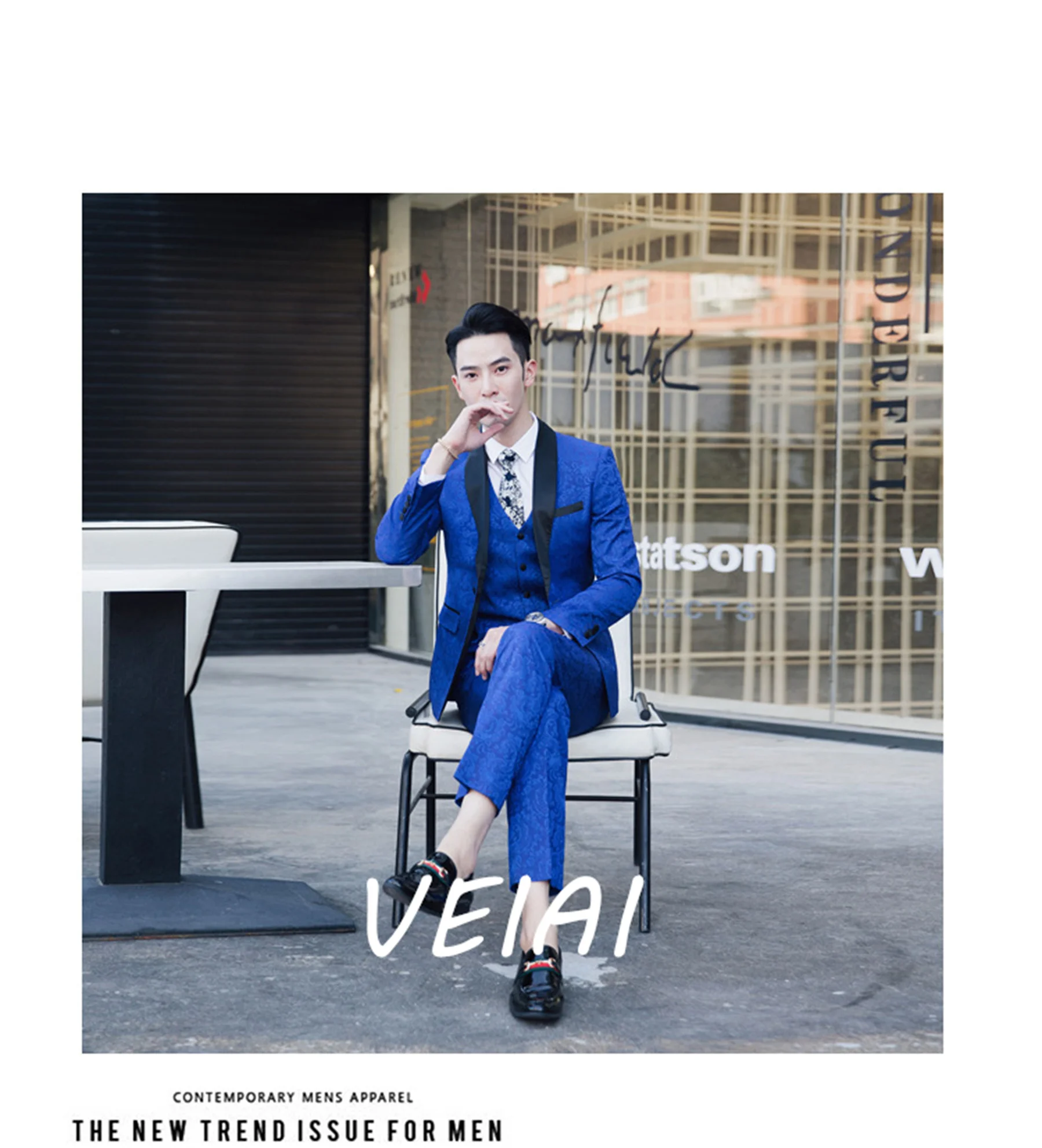 

Customized Korean version of the small suit suit three-piece flower suit plus size barber nightclub personality plus size embroi