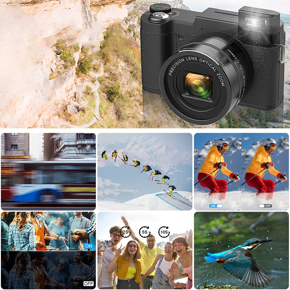 4K 48MP Digital Camera Auto Focus Compact Camera with Battery & Flash Point and Shoot Camera 3.0inch IPS Screen for Photography