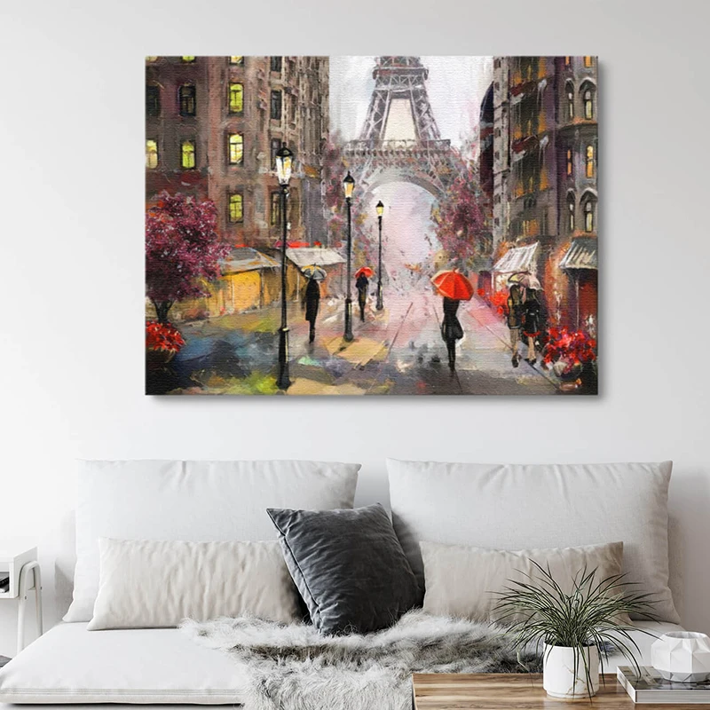 Abstract Graffiti Romantic City Picture Walking Paris Tower Landscape Canvas Poster Living Room Home Bedroom Decoration Painting