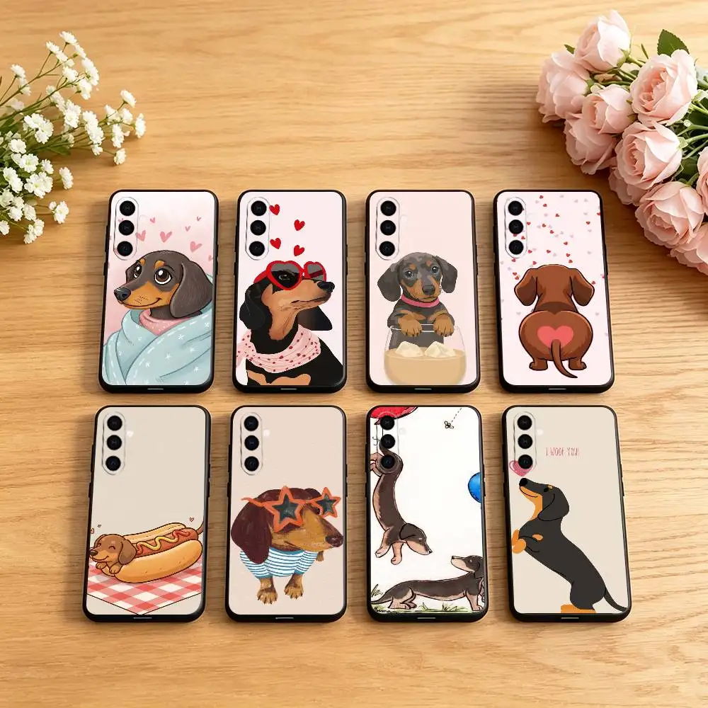 Cute Dachshund Phone Case For Samsung Galaxy A73,A72,A71,A70,A53,A52,A51,Soft Silicone Black Cover