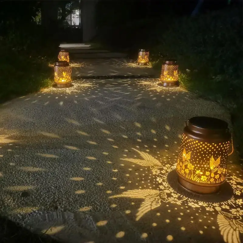 

Solar Pathway Lights Outdoor Waterproof Yard Hang Hummingbird Lights Hollowed Out Metal Decorative Landscape Path Lighting For