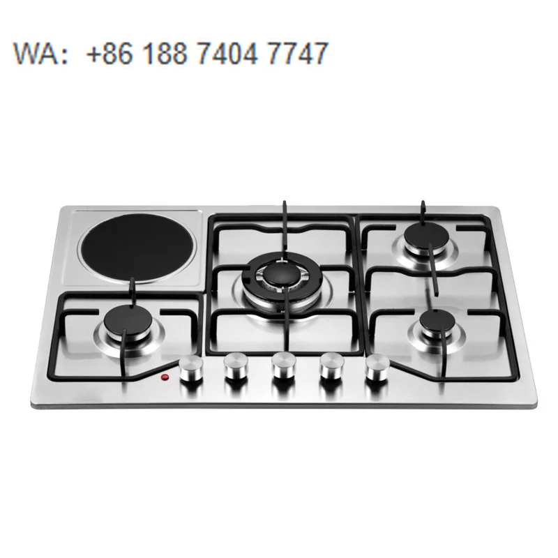 Multi Function 5 Burner Built in Stainless Steel Gas Electric Hob Kitchen  Stove With  Cast Iron Stand for Home Use