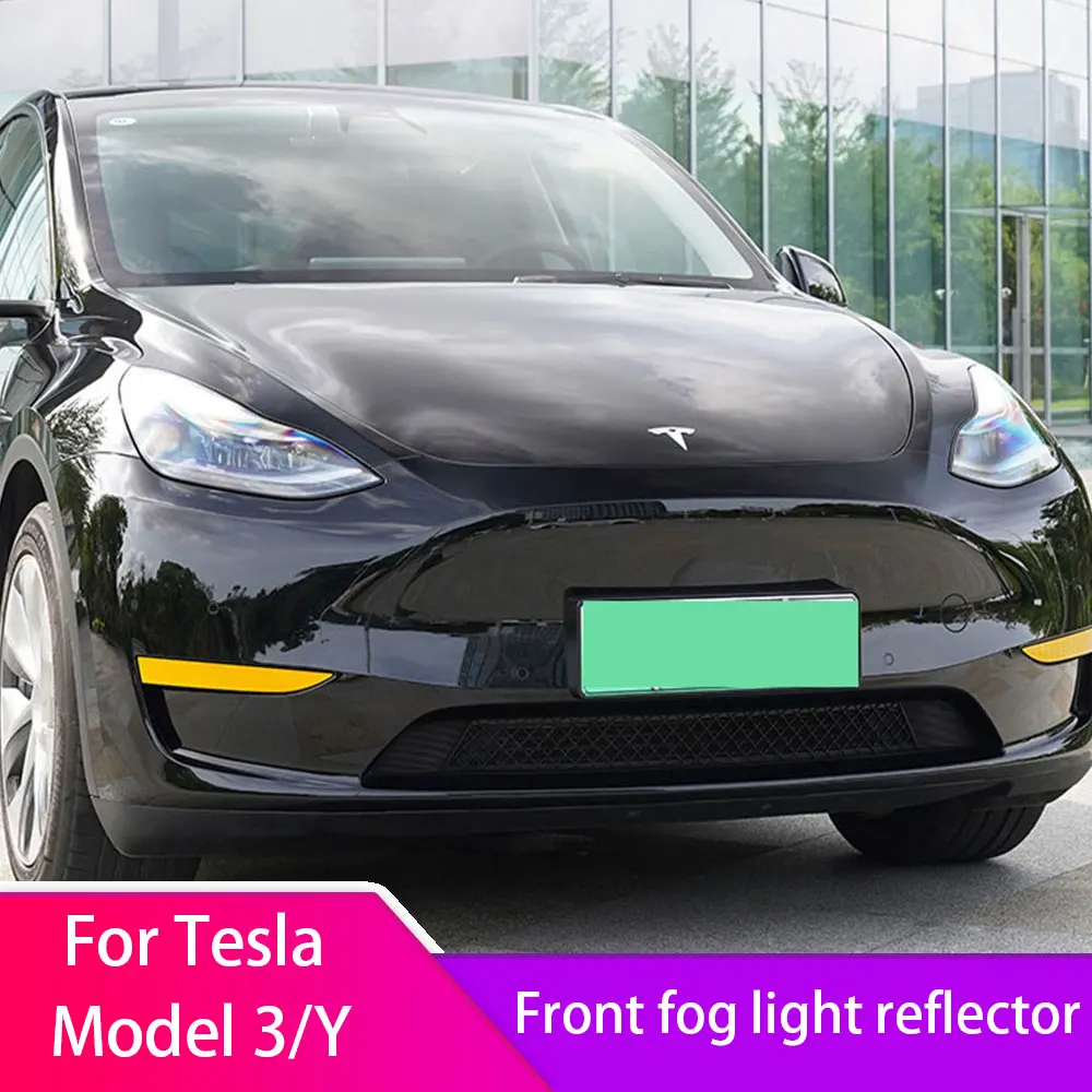 

For Tesla Model 3 Y 2017-2024 Front fog light reflector Sticker Anti-collision warning sign sticker 2pcs