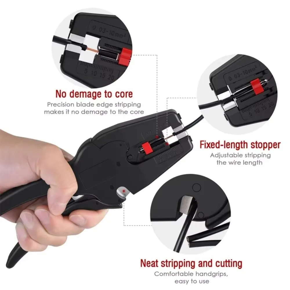 مقشر الأسلاك الأوتوماتيكي المحمول 2 في 1 32-7AWG كماشة تجريد كماشة قطع صغيرة شديدة التحمل لتجريد الأسلاك 0.03-10mm2 #5