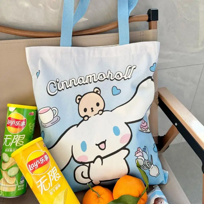 Kawaii Sanrio Kuromi My Melody Cinnamoroll Hello Kitty Pochacco Cartoon Cute Canvas Bag Large Capacity Shoulder Bag Shopping Bag