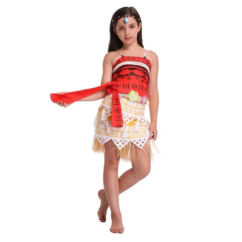 Vaiana Princess Cosplay Costume for Kids, Moana Dress for Girl, Halloween Party, Princess Costume for Adult, Necklace Wig