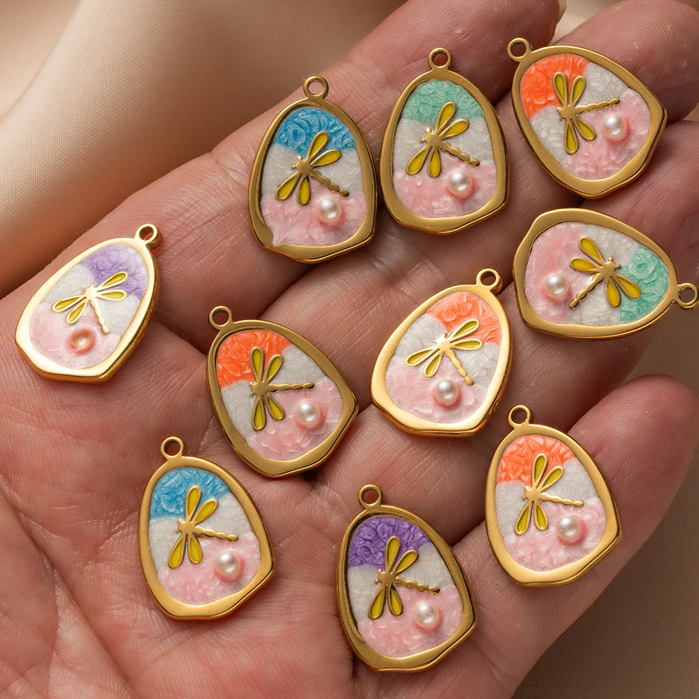 5 قطعة الفولاذ المقاوم للصدأ المينا اليعسوب تقليد اللؤلؤ Charms قلادة DIY بها بنفسك القلائد سوار مستلزمات صناعة المجوهرات الحرف اليدوية