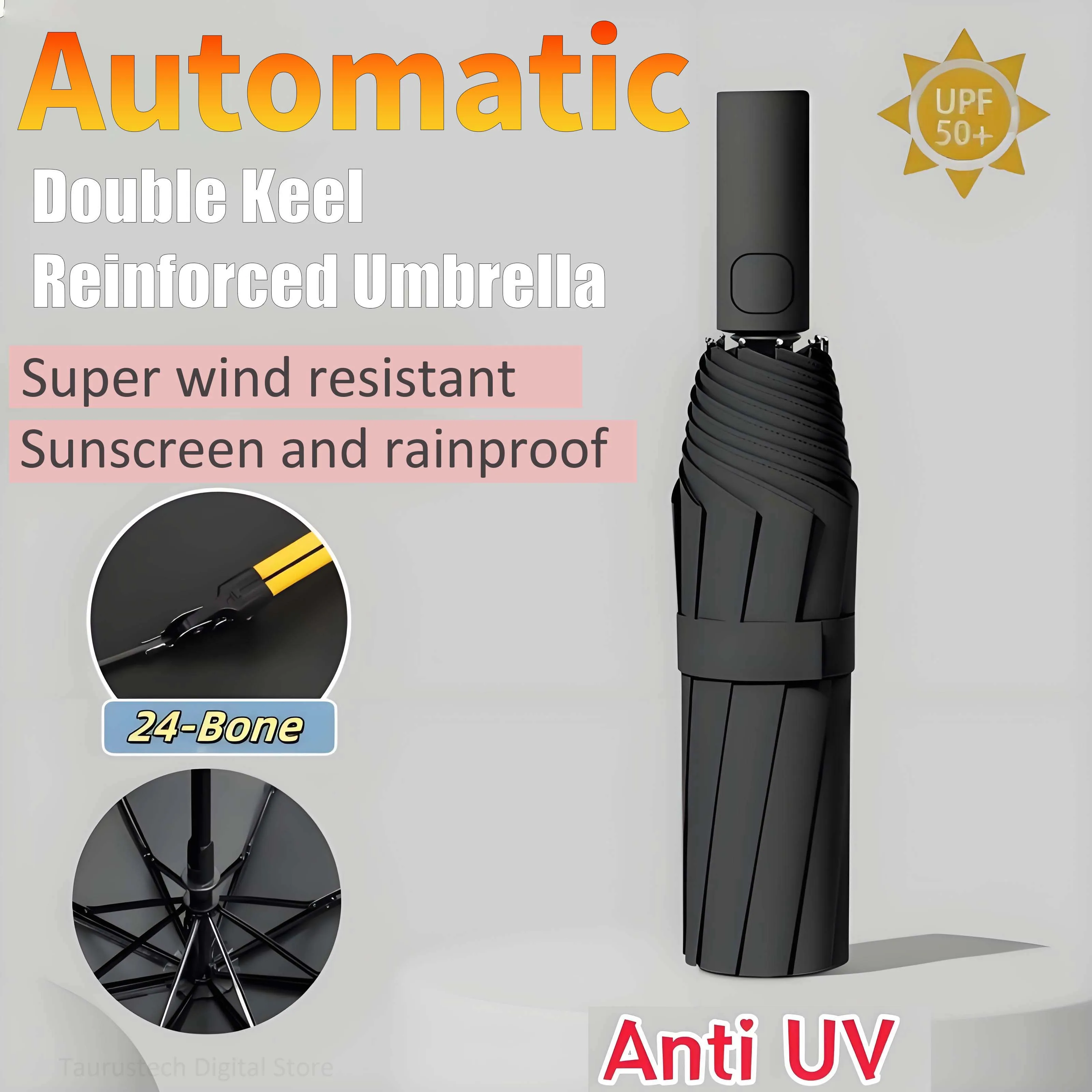 DIXSG Paraguas plegable de doble hueso totalmente automático de 24 huesos para protección solar UV Resistencia a la lluvia y fuerte resistencia al viento