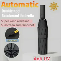 DIXSG Paraguas plegable de doble hueso totalmente automático de 24 huesos para protección solar UV Resistencia a la lluvia y fuerte resistencia al viento