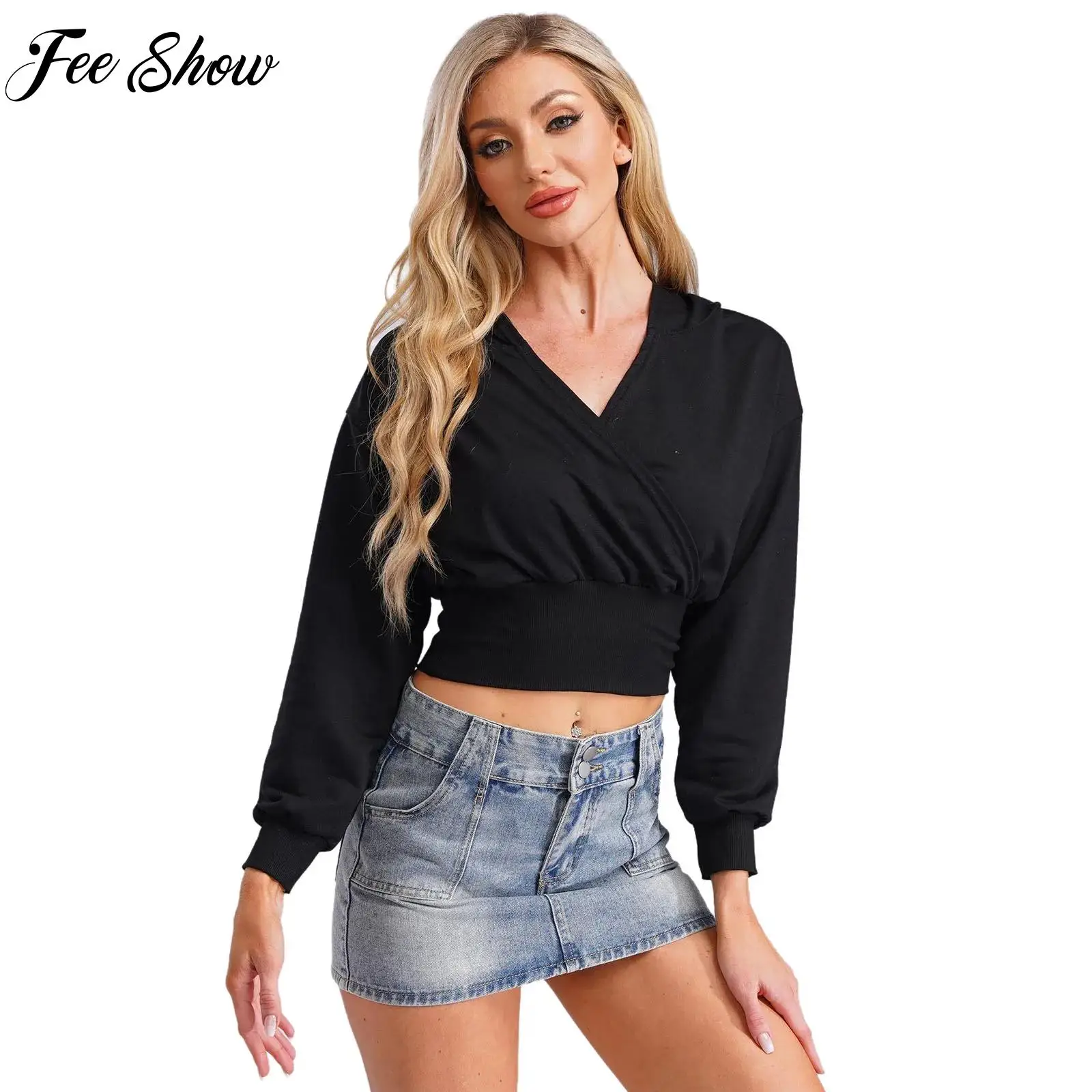 

Fashion Womens Sports Cropped Hoodie Long Sleeve Crop Top Hooded Pullover Sweatshirt Ladies Fitness Tank Top Workout Street Wear