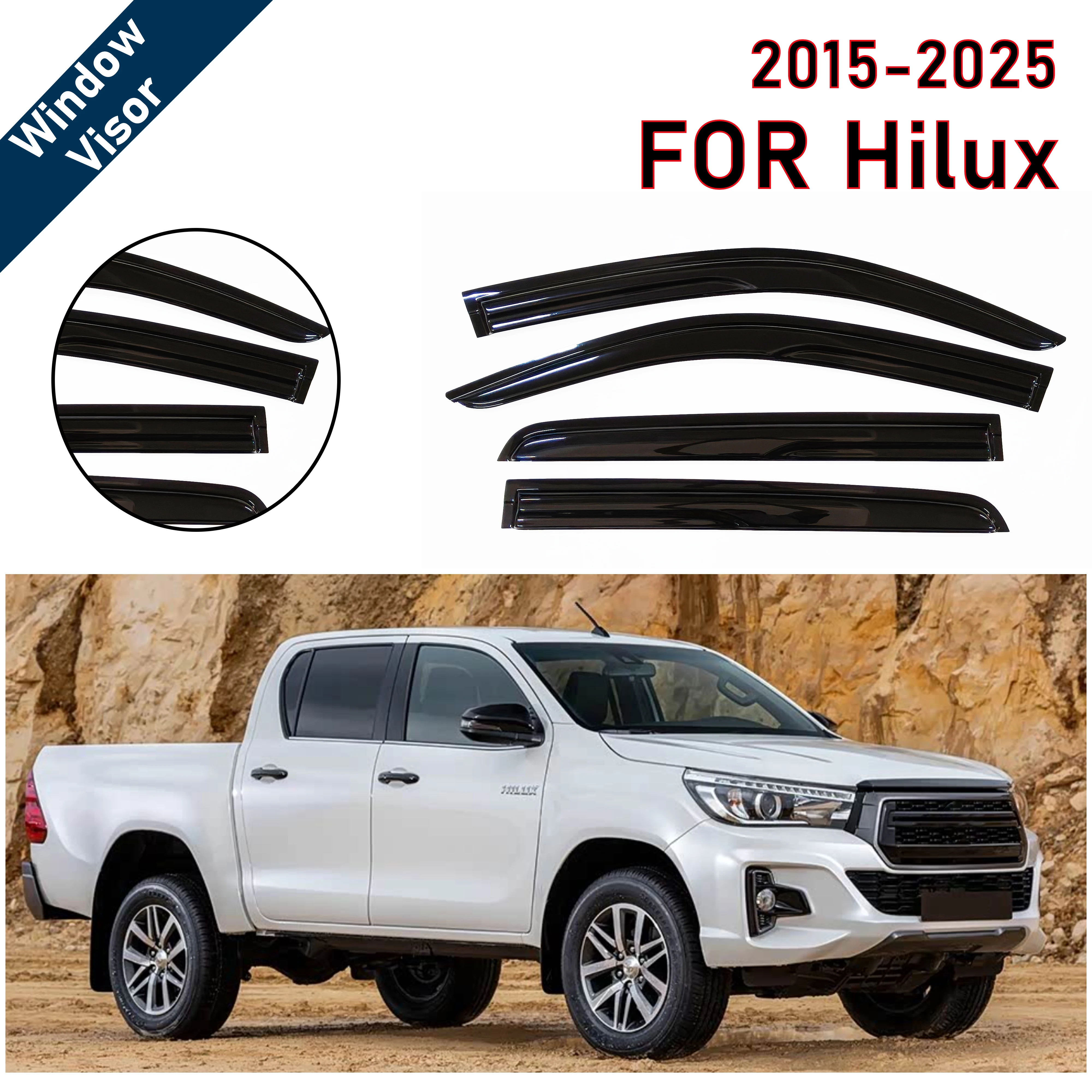 

Window Visor for Toyota Hilux 2015-2025 Double Cab | 4pcs Rain Guard Wind Deflector | Car Weather Shield Accessory