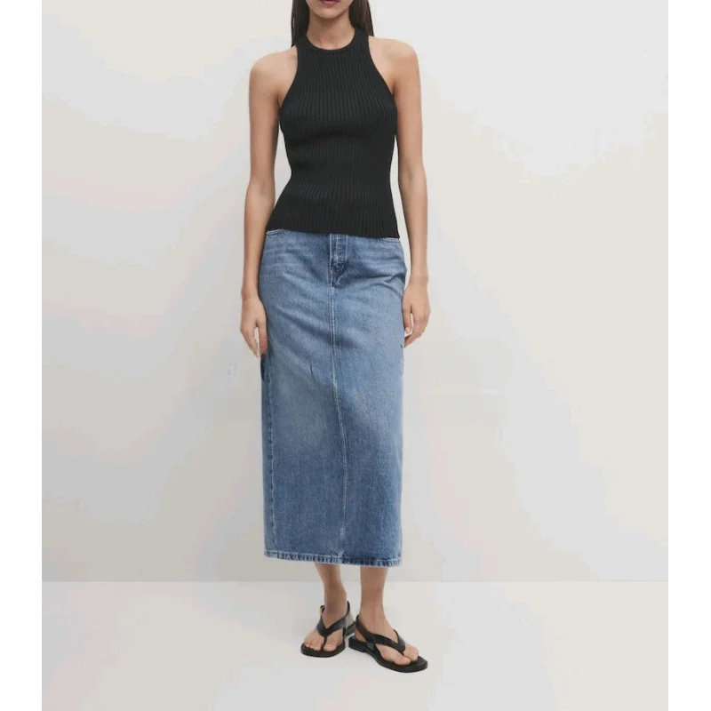 

Spring New Sle Retro Casual Classic Versatile Light Blue Denim Wrap Waist Straight Leg Midi Skirt High Waist H-ape Polyes...