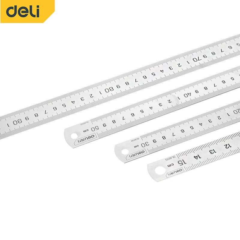 DELI Stainless Steel Straight Ruler Precision 15-30CM Flat Thick Metal Measuring Scale Tools Office Supplies