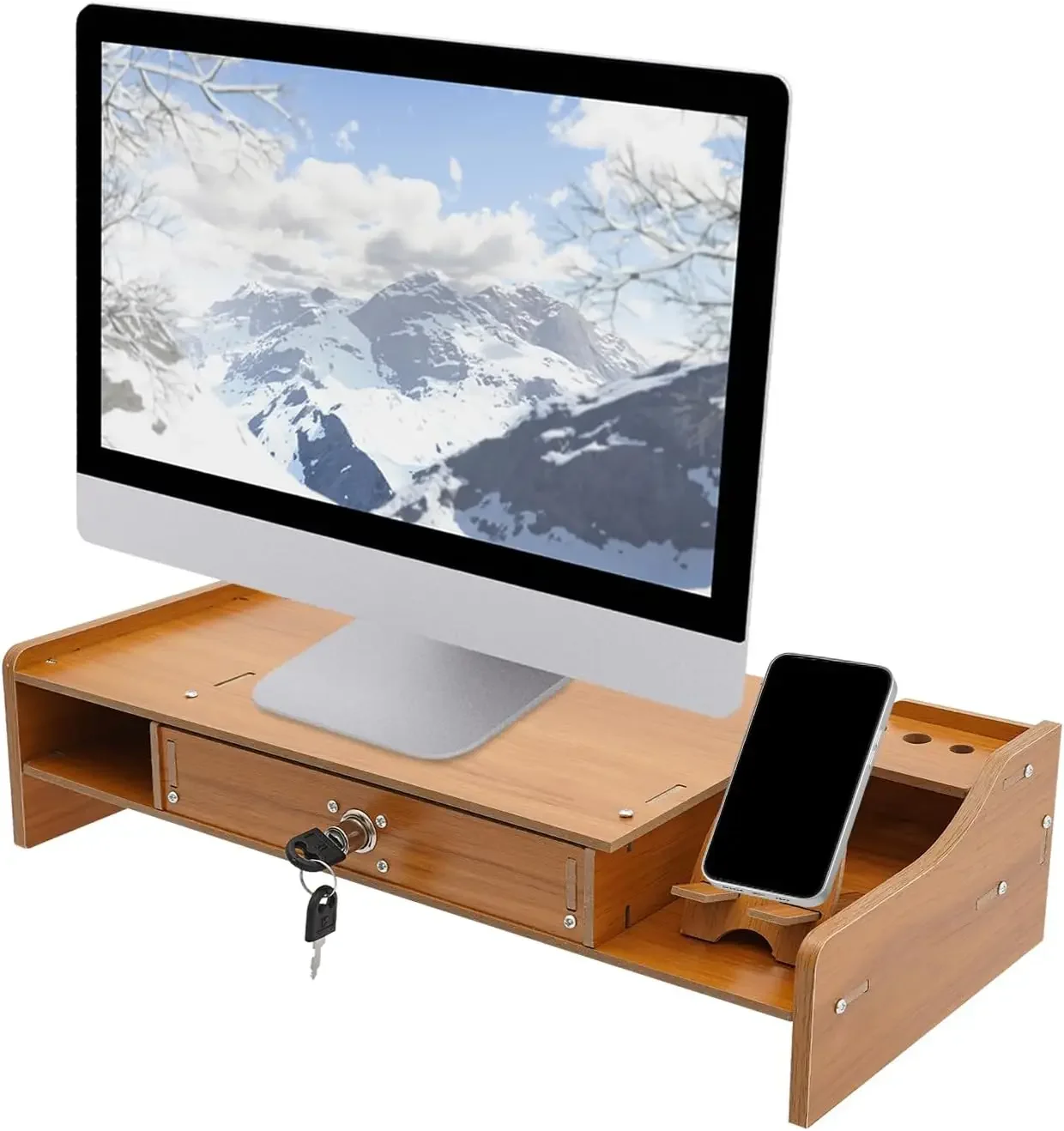 48×20×10.5cm Computer Monitor Riser with Lockable Drawer, 5kg Max Load Desktop Storage Stand, Ideal for Home, School&Office Use