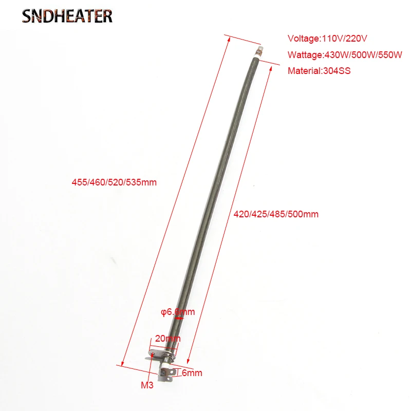 SNDHEATER 2pcs 110V/220V High Temperature Green Straight Style Heater Pipe 6.6mm 455/460/520/535mm for Kitchen Electric Oven