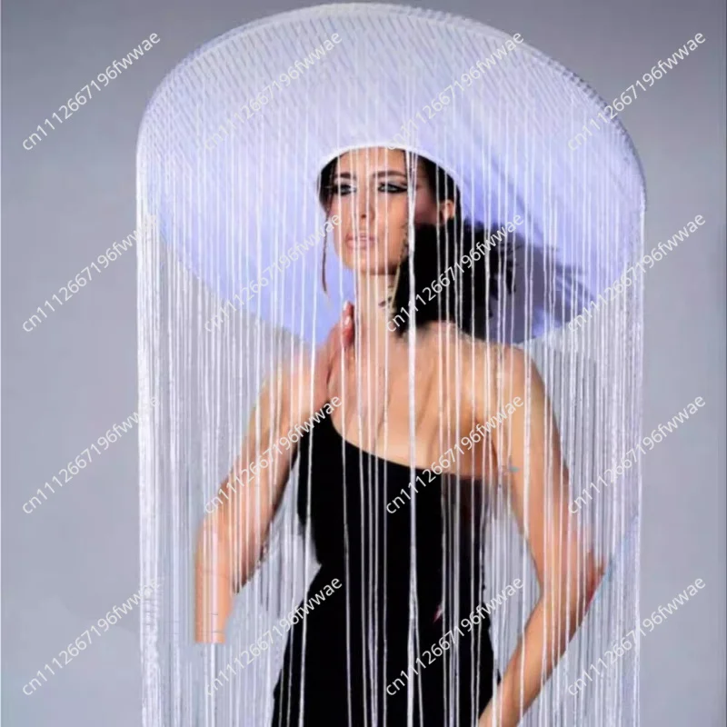 Long Tassel Hat Flowing Fringe Performance Hat for Stage Show Bar Performance Costume Headpiece Photo Studio Shooting Props