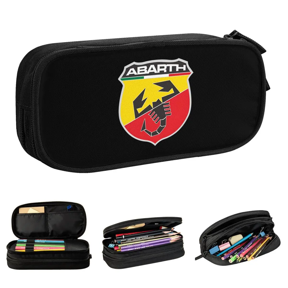 Abarths Logo Motorsport Racing Pencil Cases Pencilcases Pen Holder for Student Large Storage Bag Office Zipper Stationery