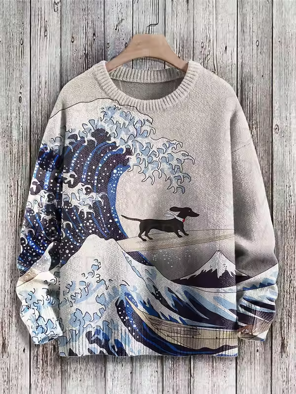 Retro Japanese Style Painting Cat Art Casual Print Knit Pullover Sweater Women For Men Sweater - Image 14
