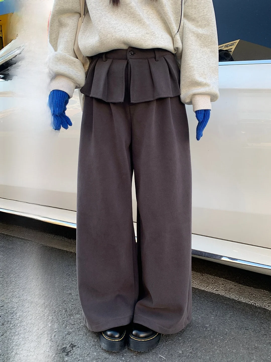 

Ballet Sle Fce Lined Wide Leg Casual Pants High Waist Button Closure Cotton Blend Comfortable Breathable Ladies Trousers