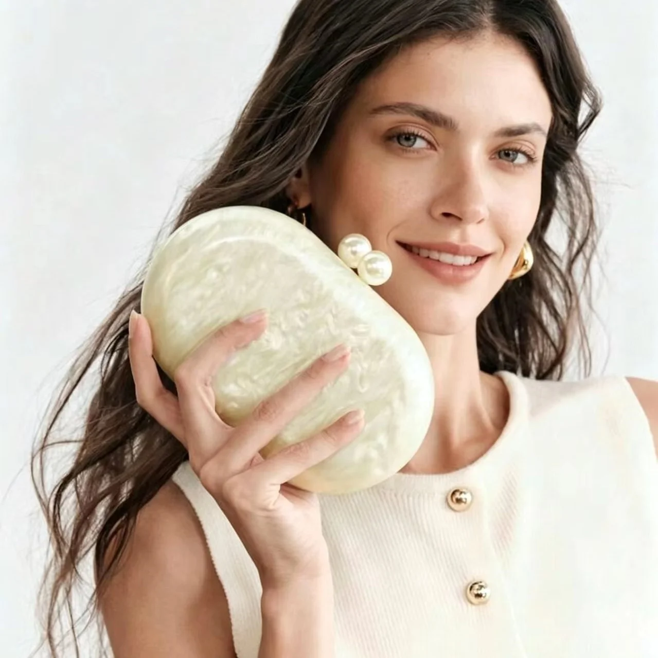 Acrylic pearl color Clutch Bag oval purse women beach wedding evening party cute handbag 2026 summer new