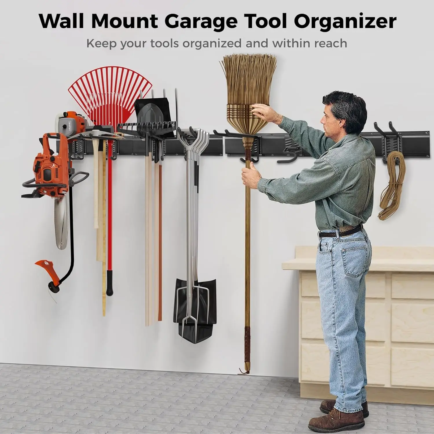 Garage Tool Organizer Wall Mount, 16 PCS Heavy Duty Garden Tool Hangers for Yard Tools & Equipment, Ski Snowboard