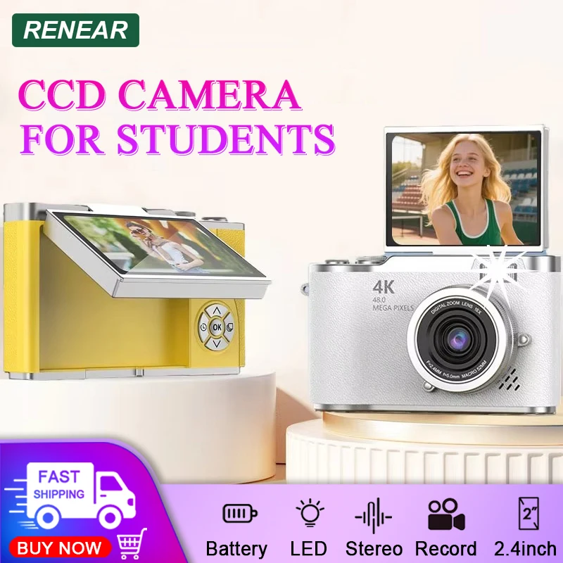 HD 4K Digital Camera With 2.4 inch Flip Screen Selfie Video Recorder For Vlog Entry Level Girls Filter Professional Gift Camera