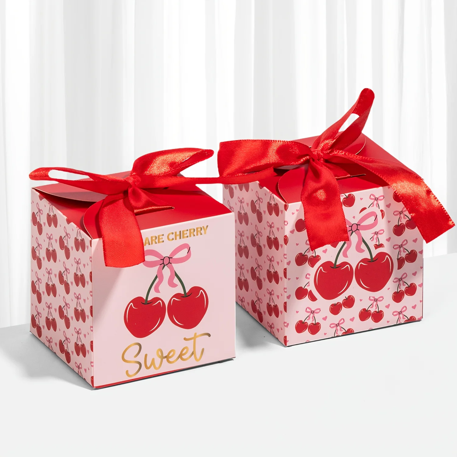 12/24 Stück süße Kirsche Thema Party Geschenkbox Geburtstagsfeier Geschenkverpackung Box Geschenk Rückschachtel mit Band als Geburtstagsfeier Geschenk