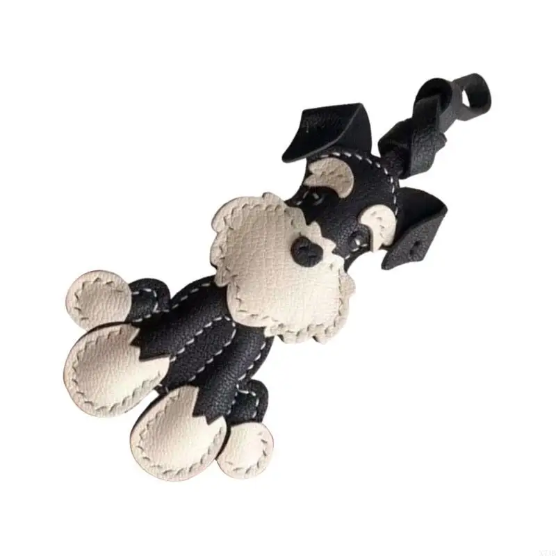 Fashionable Schnauzer Leather Chain Charm Handcrafted Keychain for Gifts