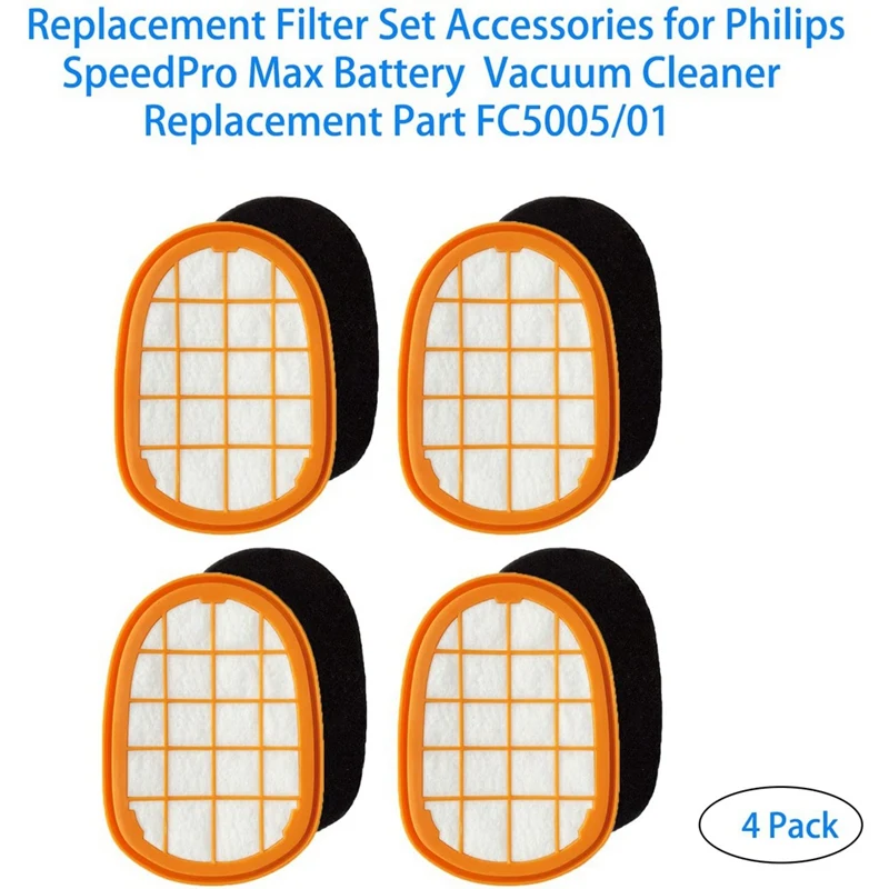 4 Pack FC5005/01 Replacement Filter Set Accessories For  Speedpro Max Cordless Vacuum Cleaner FC6802, FC6812