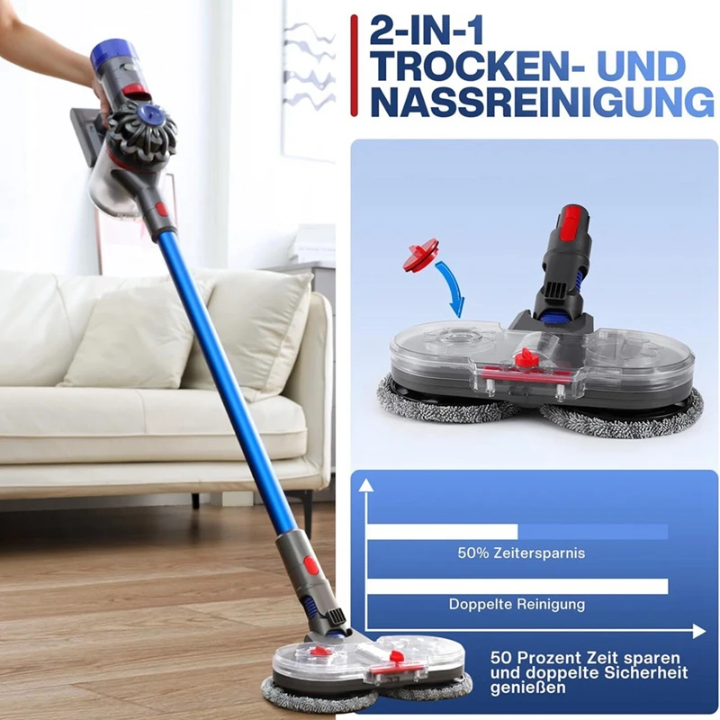 Mop Attachment For Dyson V7/V8/V10/V11/V15 Vacuum Cleaner - Electric Floor Mop Accessory With Removable Water Tank