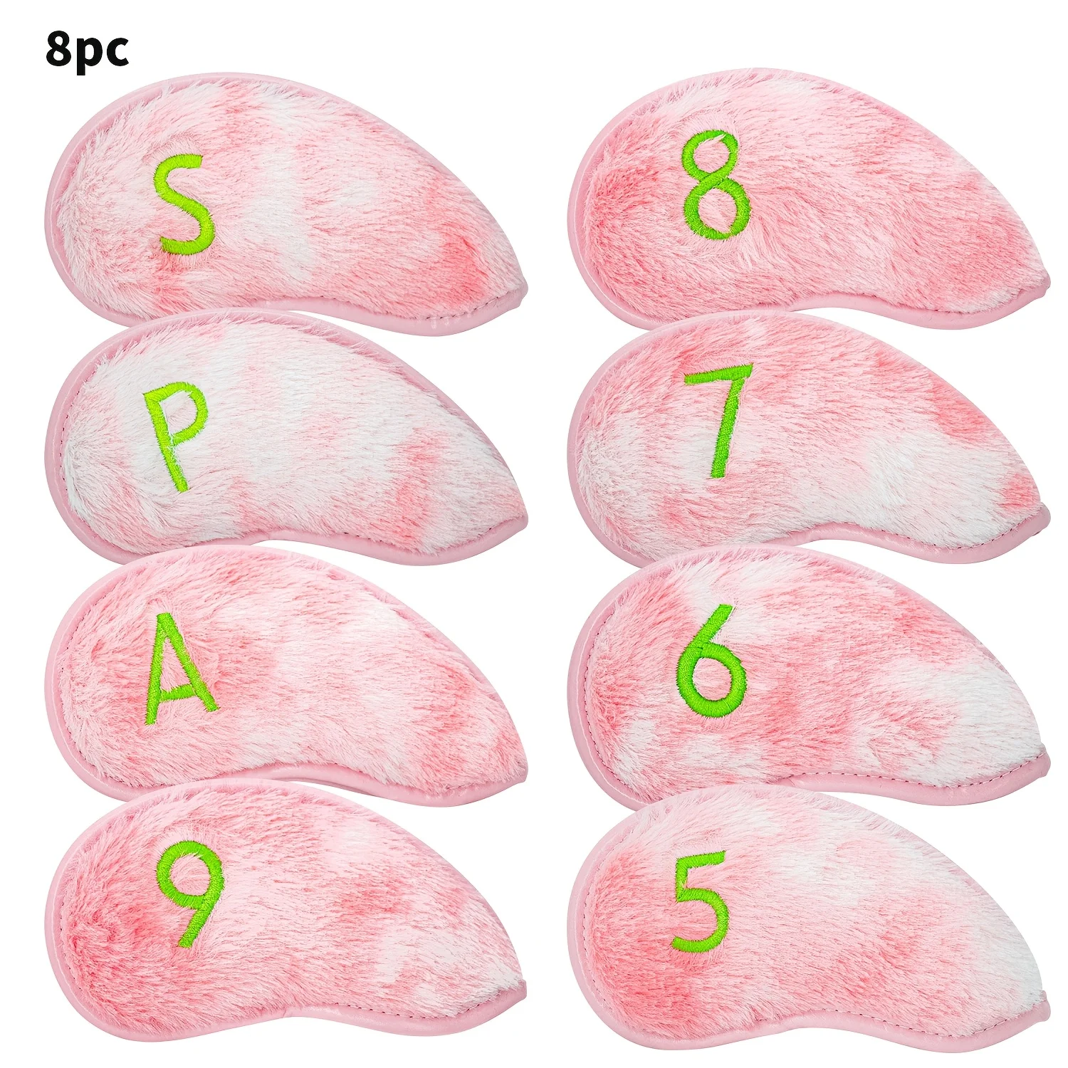 8pcs Golf Headcovers -Pink Tie-Dye Plush Golf Iron Headcovers,Soft Fuzzy Golf Club Covers with Number Embroidery 5/6/7/8/9/A/P/S