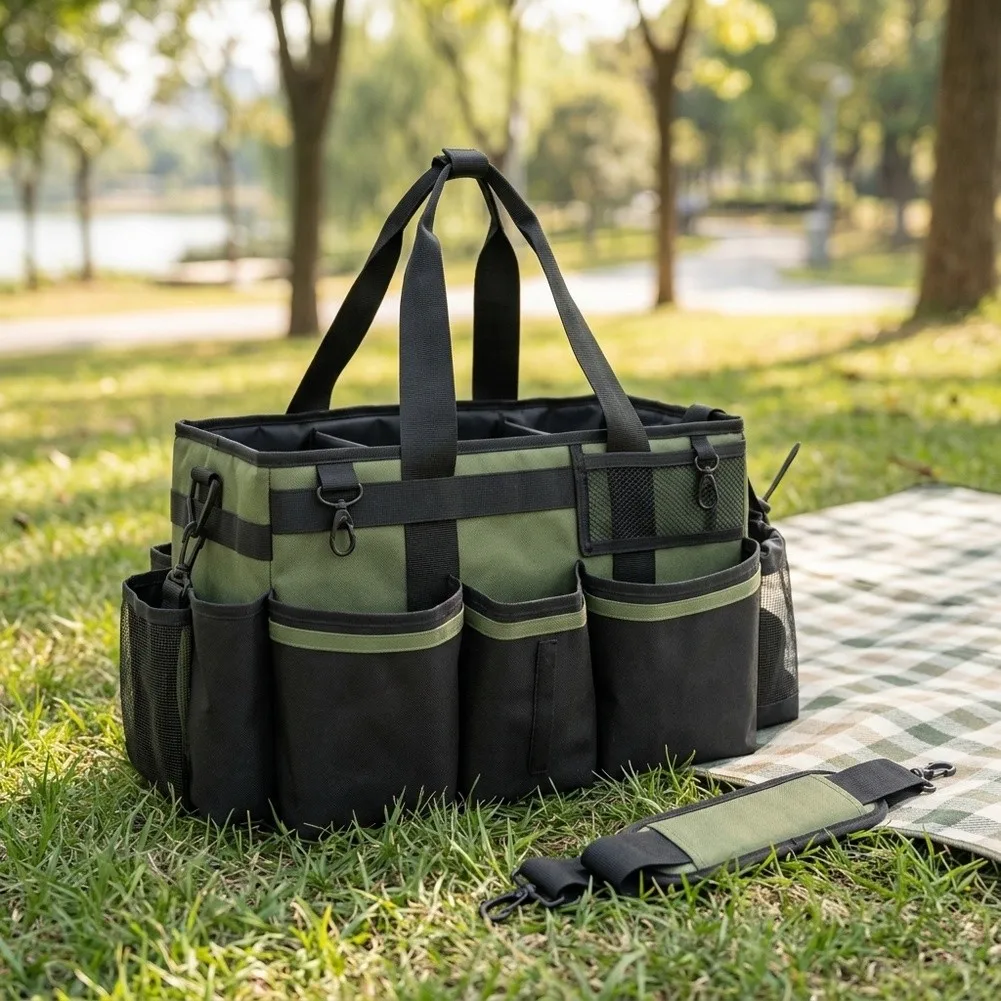 Wearable Organizer Bag with Handle and Strap for Picnic Supplies Pool Cleaning Equipment Size 38x24.5x23cm Polyester