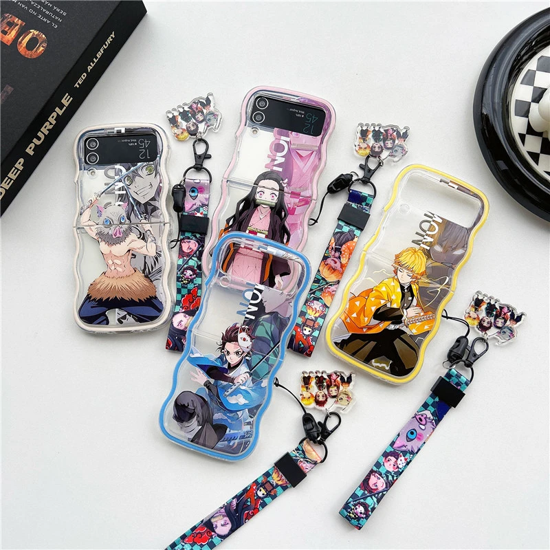 Cute Cartoon Japan Anime Demon Slayer Phone Case For Samsung Galaxy Z Flip 7 6 5 Hard TPU Cover For Z Flip 4 3 With lanyard - view 2